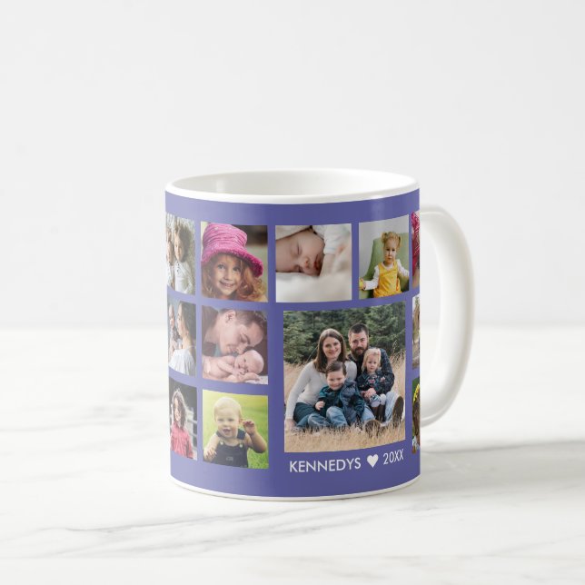 Create Your Own 18 Family Photo Collage Periwinkle Coffee Mug (Front Right)