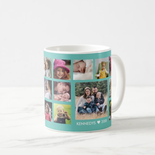Create Your Own 18 Family Photo Collage Teal Coffee Mug