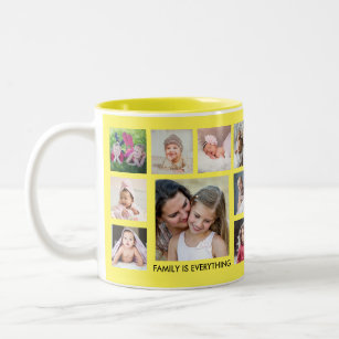 Create Your Own 18 Family Photo Collage Yellow Two-Tone Coffee Mug