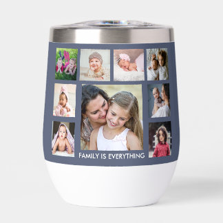 Create Your Own 18 Photo Collage Family Name Quote Thermal Wine Tumbler