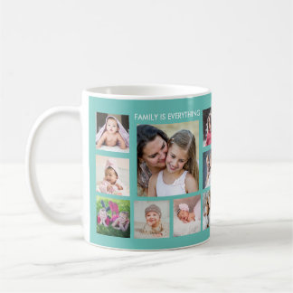 Create Your Own 18 Photo Collage Family Name Teal Coffee Mug