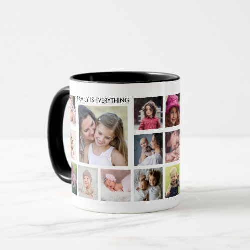 Create Your Own 18 Photo Collage Family Name White Mug