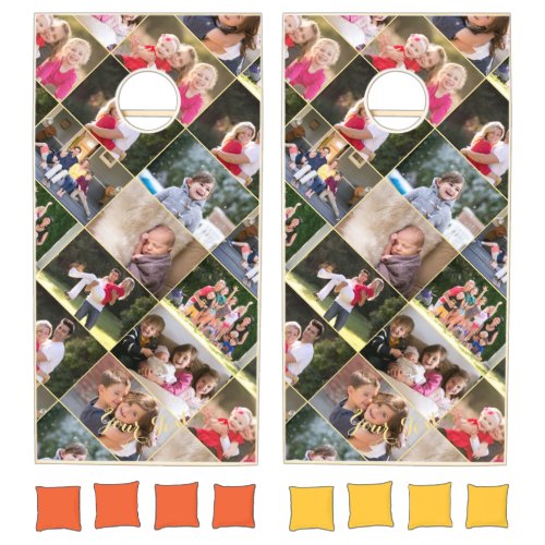 Create Your Own 18 Photo Collage Monogram Family Cornhole Set