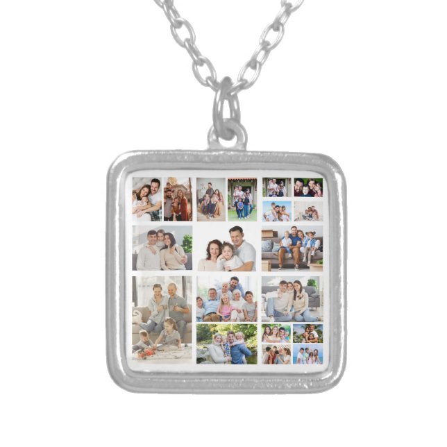 Create Your Own 19 Photo Collage  Silver Plated Necklace (Front)