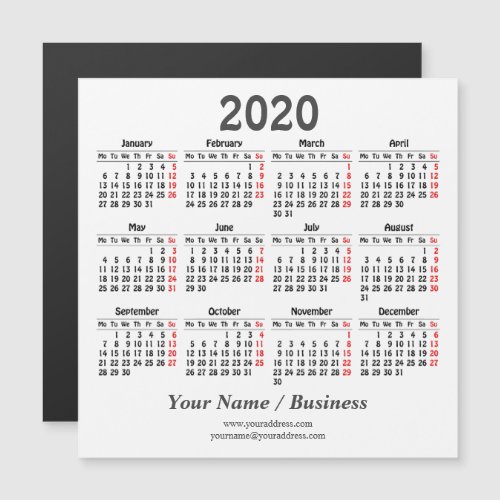 Create your own 2020 calendar Magnetic card