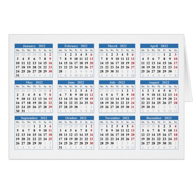 Create your own 2022 calendar cards (Front Horizontal)