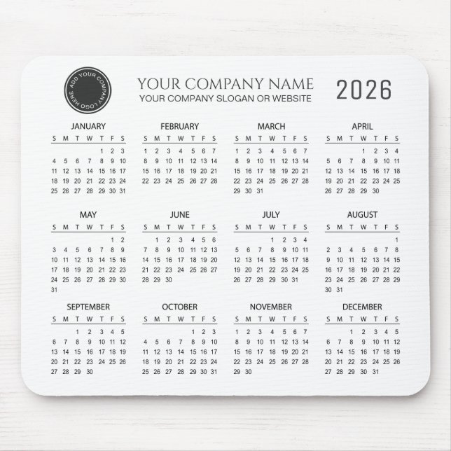 Create Your Own 2026 Company Calendar |  Mouse Pad (Front)