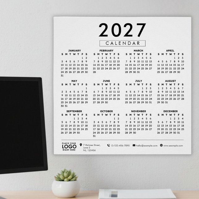 Create Your Own 2027 Business Logo Calendar Poster (modern minimalist add your business logo 2027 corporate calendar poster)