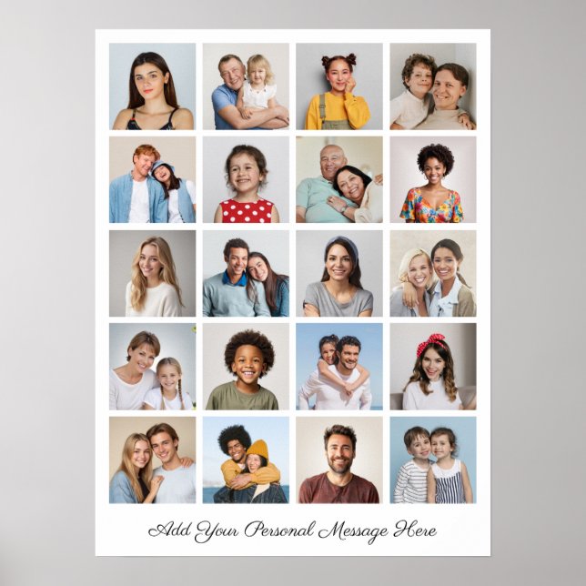 Create Your Own 20 Photo Collage Add Your Greeting Poster (Front)