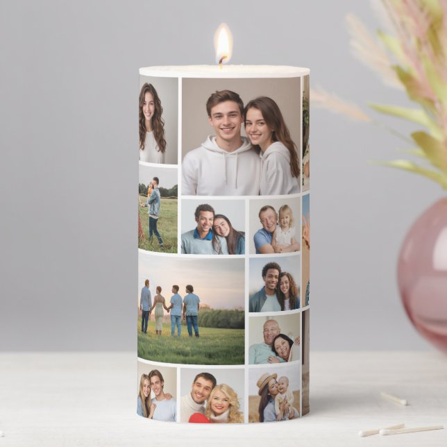 Create Your Own 20 Photo Collage Pillar Candle (In Situ)