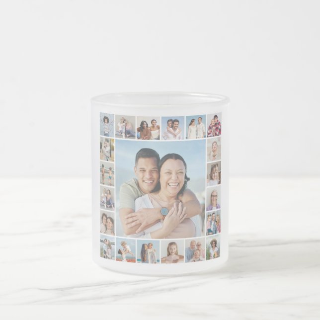 Create Your Own 21 Photo Collage Frosted Glass Coffee Mug (Center)