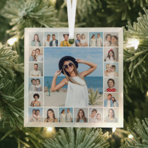 Create Your Own 21 Photo Collage Glass Ornament