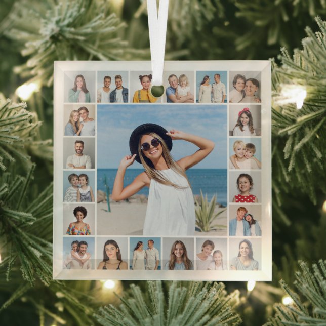 Create Your Own 21 Photo Collage Glass Ornament (Insitu)
