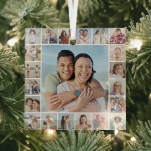 Create Your Own 21 Photo Collage Glass Ornament