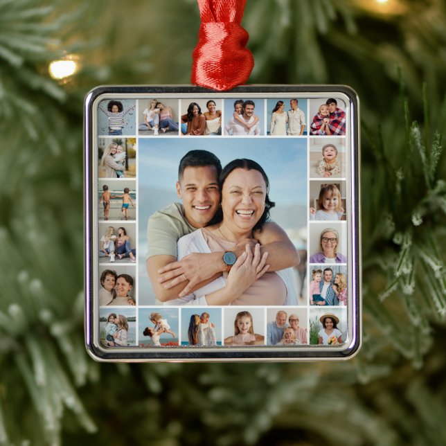 Create Your Own 21 Photo Collage Metal Ornament (Tree)