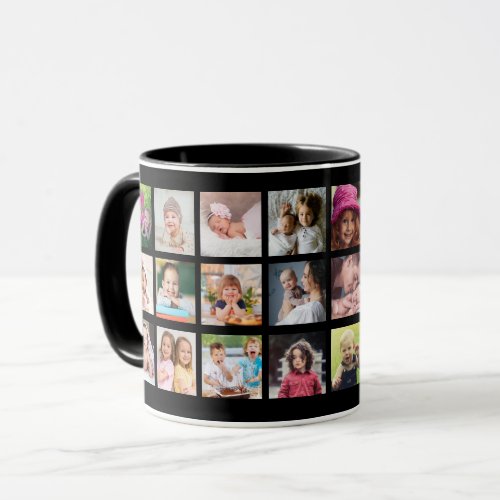 Create Your Own 22 Photo Collage Family Name Black Mug