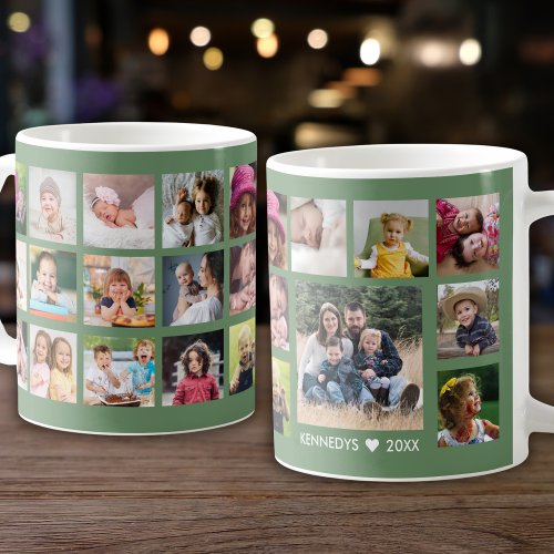 Create Your Own 22 Photo Collage Family Name Green