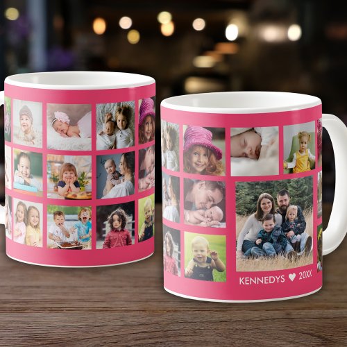 Create Your Own 22 Photo Collage Family Name Pink