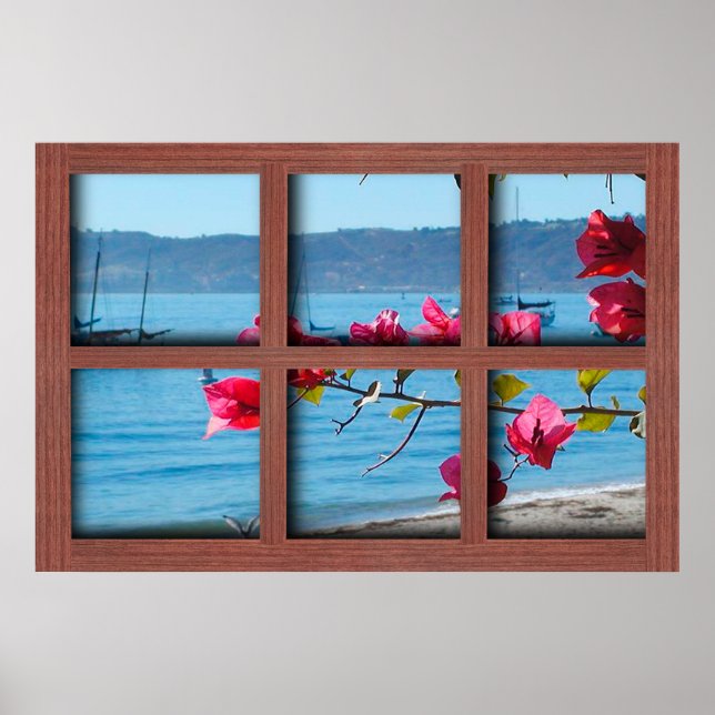 Create Your Own 24x36 Red Wood Window Frame Poster (Front)