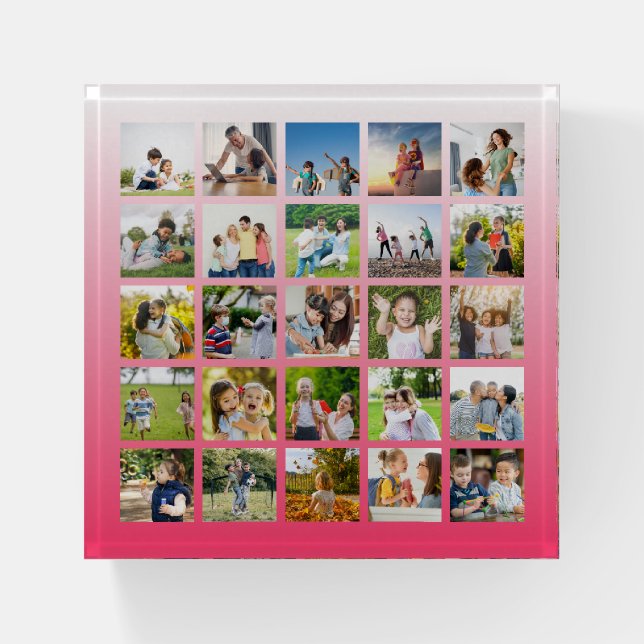 Create Your Own 25 Photo Collage Editable Paperweight (Front)