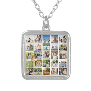Create Your Own 25 Photo Collage Editable Silver Plated Necklace by CaptureCrew at Zazzle