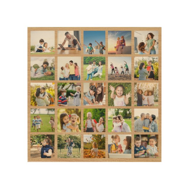 Create Your Own 25 Photo Collage Editable Wood Wall Art (Front)