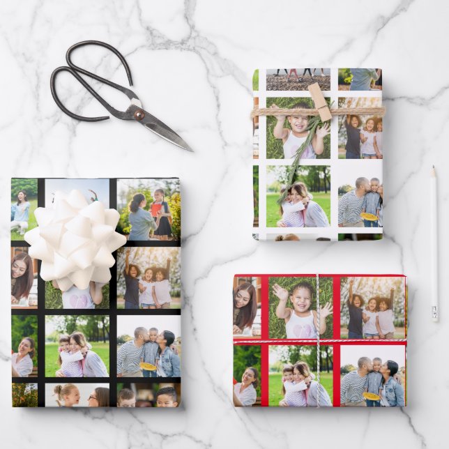 Create Your Own 25 Photo Collage Editable Wrapping Paper Sheets (Front)
