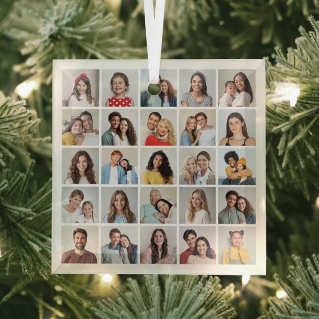 Create Your Own 25 Photo Collage Glass Ornament (Insitu)