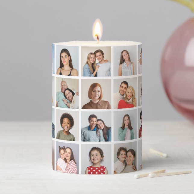 Create Your Own 28 Photo Collage Pillar Candle (In Situ)
