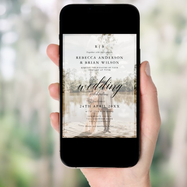 Create Your Own 2 Photo Chic Calligraphy Wedding Invitation (Front Digital)