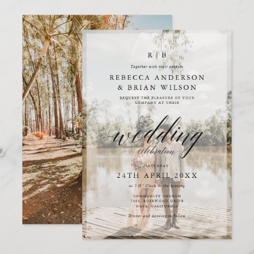Create Your Own 2 Photo Chic Calligraphy Wedding Invitation