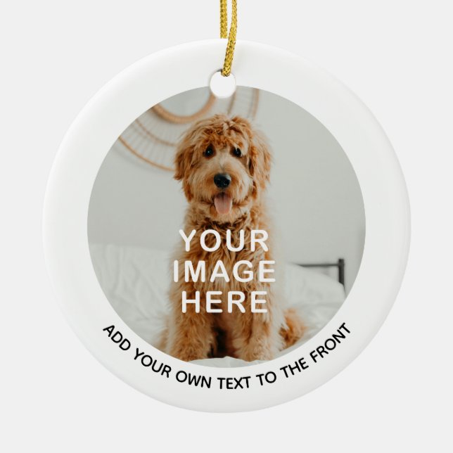 Create Your Own 2-Photo Custom Text Christmas Ceramic Ornament (Front)