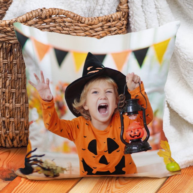 Create Your Own 2 Photo Halloween Child Grandchild Throw Pillow (2-photo Halloween Pillow for parents, grandparents, aunts, uncles...)