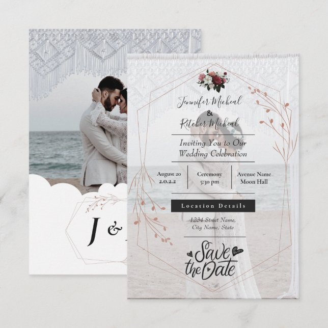 Create Your Own 2 Photo minimalist Calligraphy  Invitation (Front/Back)