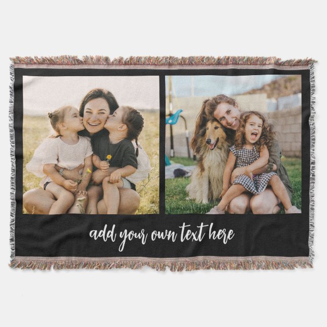 Create Your Own 2 Photo With Text Throw Blanket (Front)