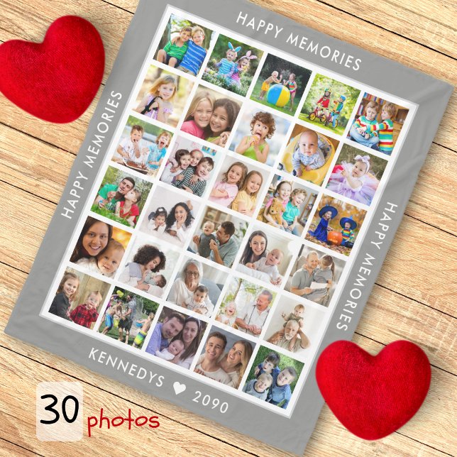 Create Your Own 30 Photo Collage Family Name Gray Fleece Blanket (Create Your Own 30 Photo Collage Family Name Gray Fleece Blanket
)