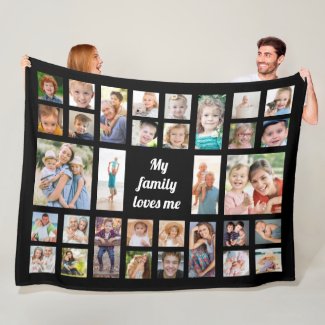 Create Your Own 32 Family Photo Collage Fleece Blanket