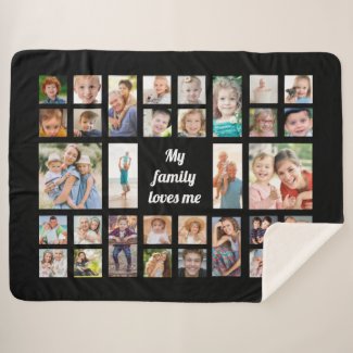 Create Your Own 32 Family Photo Collage Sherpa Blanket
