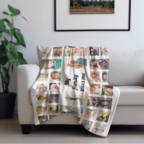 Create Your Own 32 Family Photo Collage White Fleece Blanket
