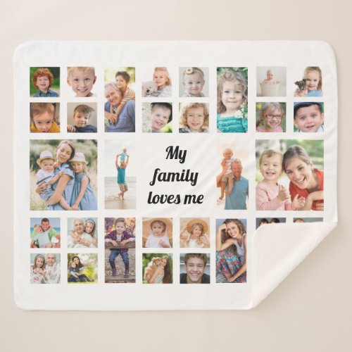 Create Your Own 32 Family Photo Collage White Sherpa Blanket