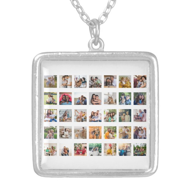 Create Your Own 35 Photo Collage Silver Plated Necklace (Front)