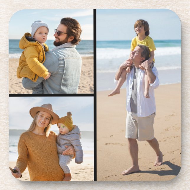 Create Your Own 3 Photo Collage Beverage Coaster (Front)