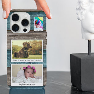 Create Your Own 3 Photo Collage Blue Grey iPhone 15 Pro Case