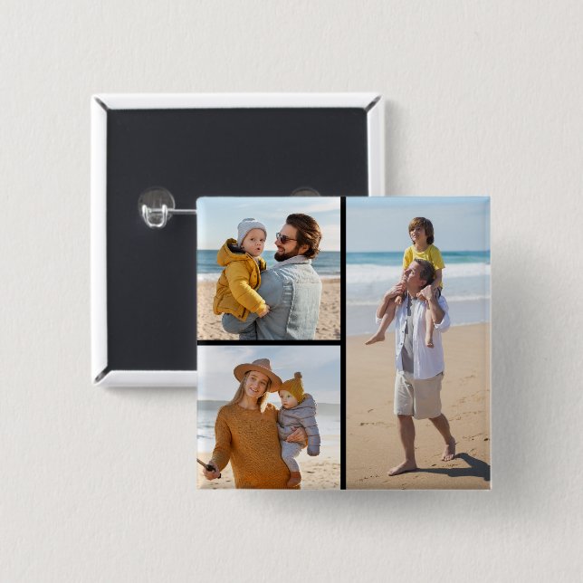 Create Your Own 3 Photo Collage Button (Front & Back)