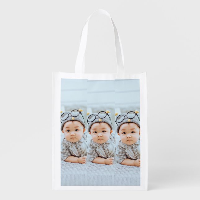 Create Your Own 3 Photo Collage Custom Grocery Bag (Front)