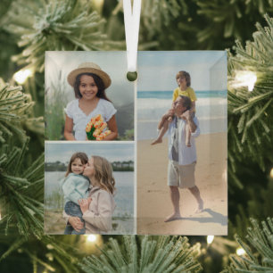 Create Your Own 3 Photo Collage Glass Ornament
