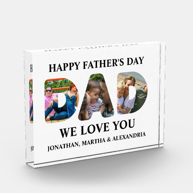 Create your own 3 photo collage Happy Fathers day Acrylic Award (Left)