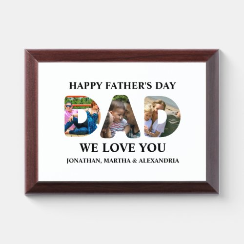 Create your own 3 photo collage Happy Fathers day Award Plaque