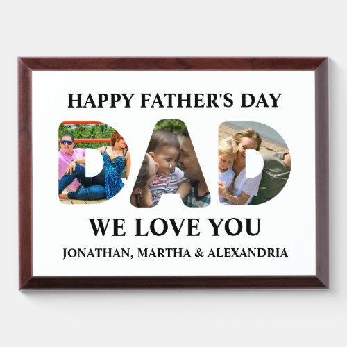 Create your own 3 photo collage Happy Fathers day Award Plaque