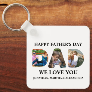 Create your own 3 photo collage Happy Fathers day Keychain